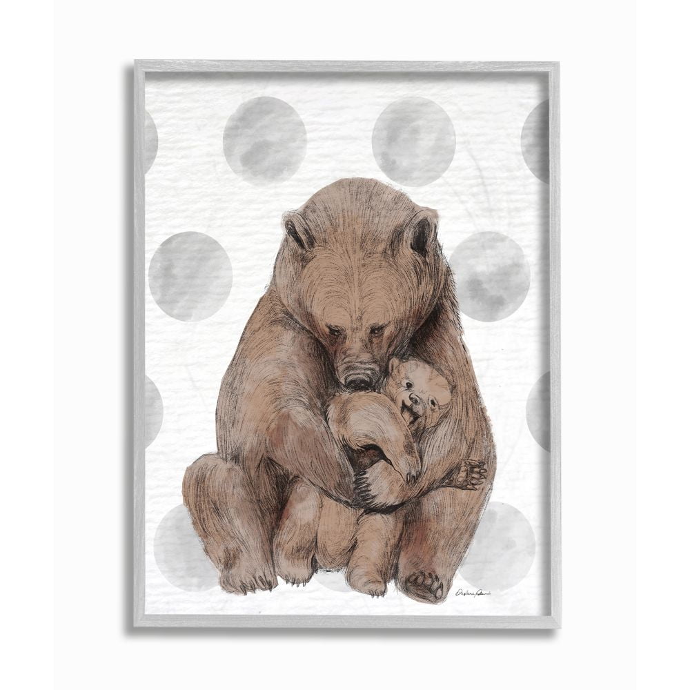 Gray Framed Bear and Cub Canvas Print for Nursery, 11" x 14"