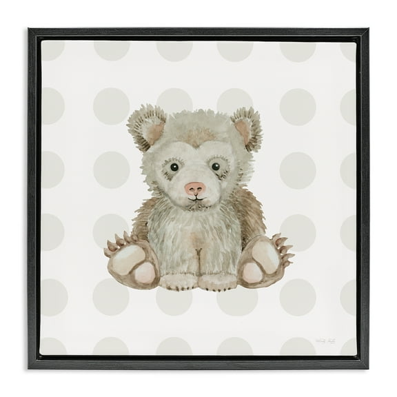 Stupell Industries Nursery Bear on Dots Animals Painting Black Floater Framed Canvas Art Print Wall Art, 18 x 18