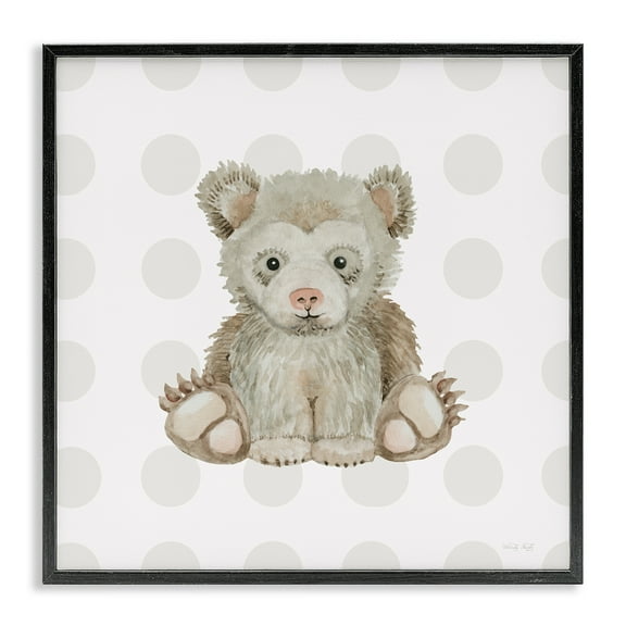 Stupell Industries Nursery Bear on Dots Animals Painting Black Framed Art Print Wall Art, 24 x 24