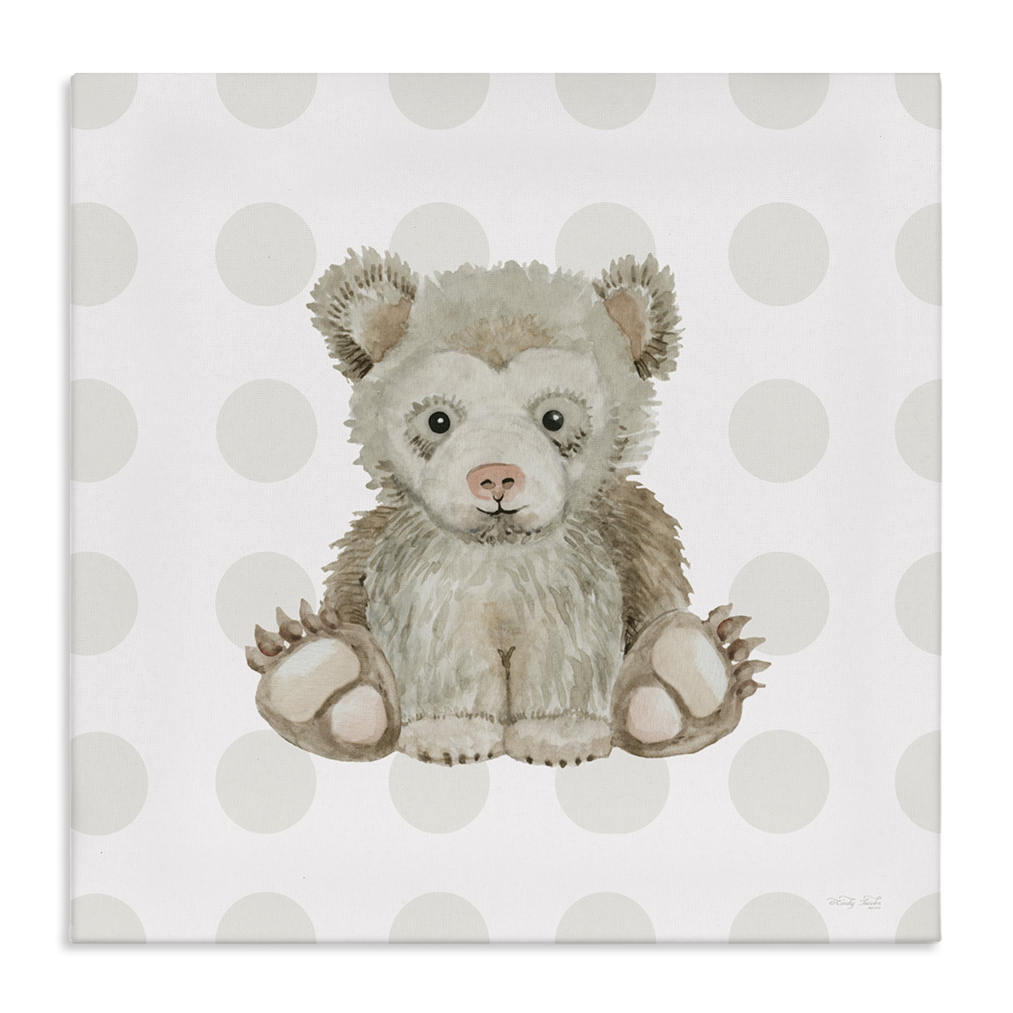Stupell Industries Nursery Bear on Dots Animals Painting Wrapped Canvas Art Print Wall Art, 17 x 17