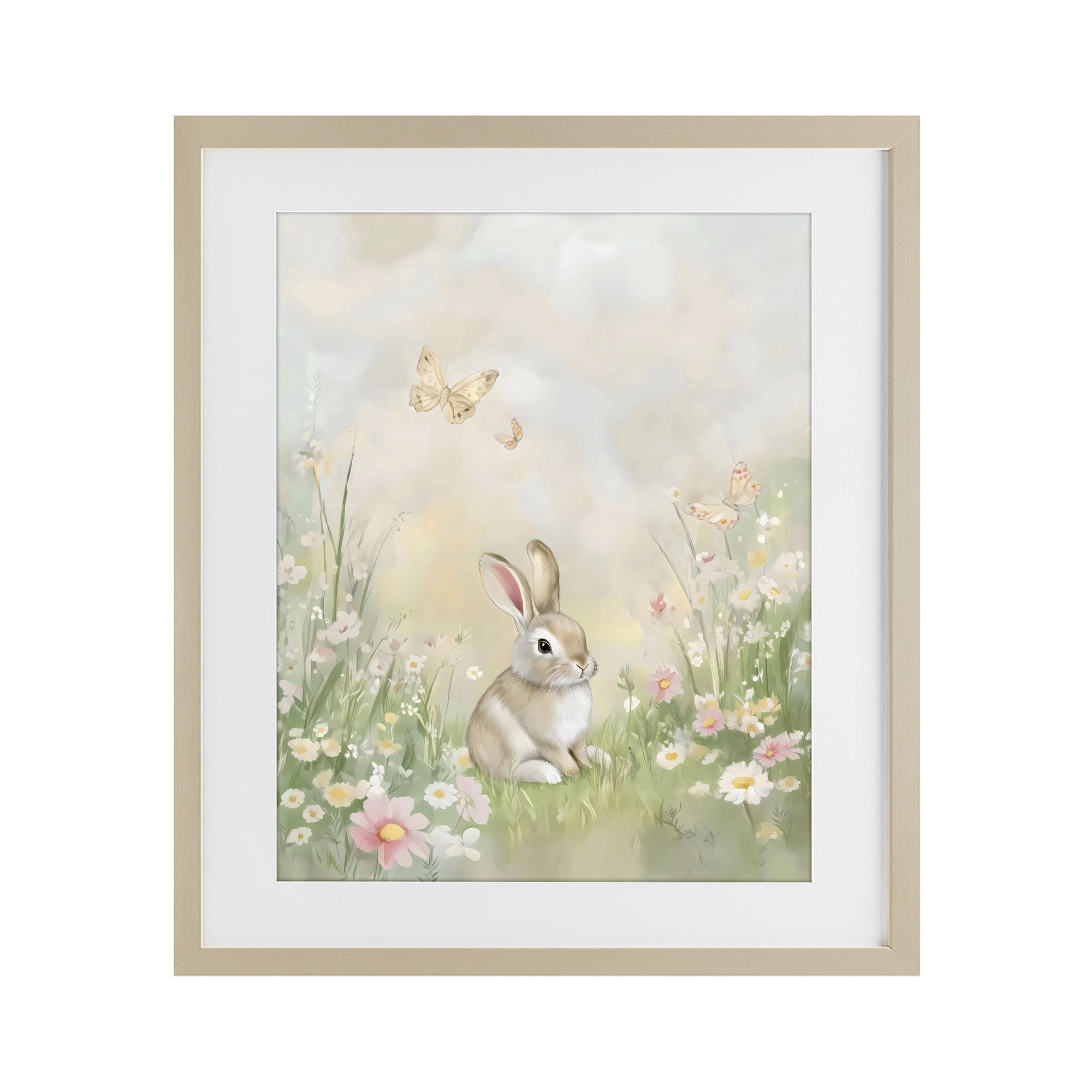 Stupell Industries Nursery Bunny in Meadow Birch Framed Print Under Glass, design by Arlington Prints