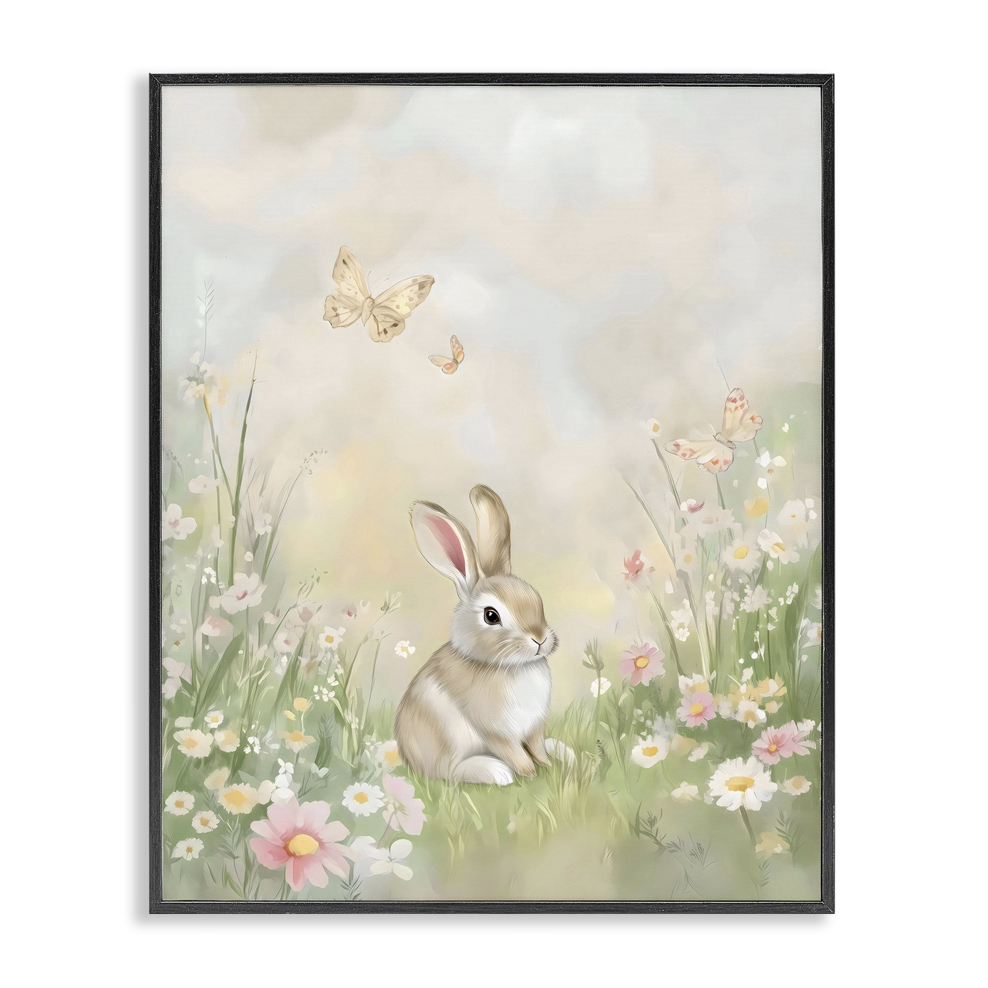 Stupell Industries Nursery Bunny in Meadow Black Framed Giclee Art, design by Arlington Prints