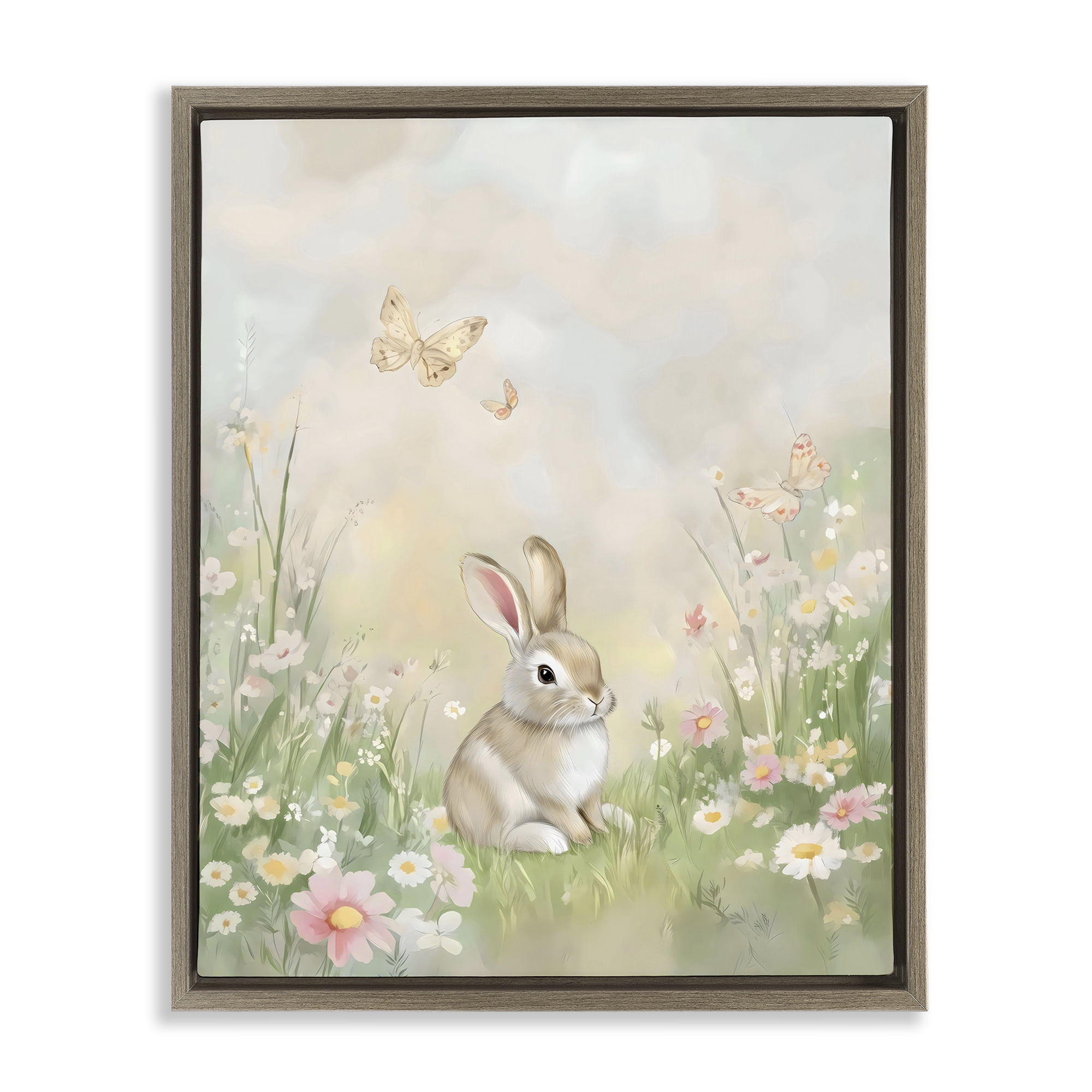 Stupell Industries Nursery Bunny in Meadow Brown Framed Floater Canvas Wall Art, design by Arlington Prints