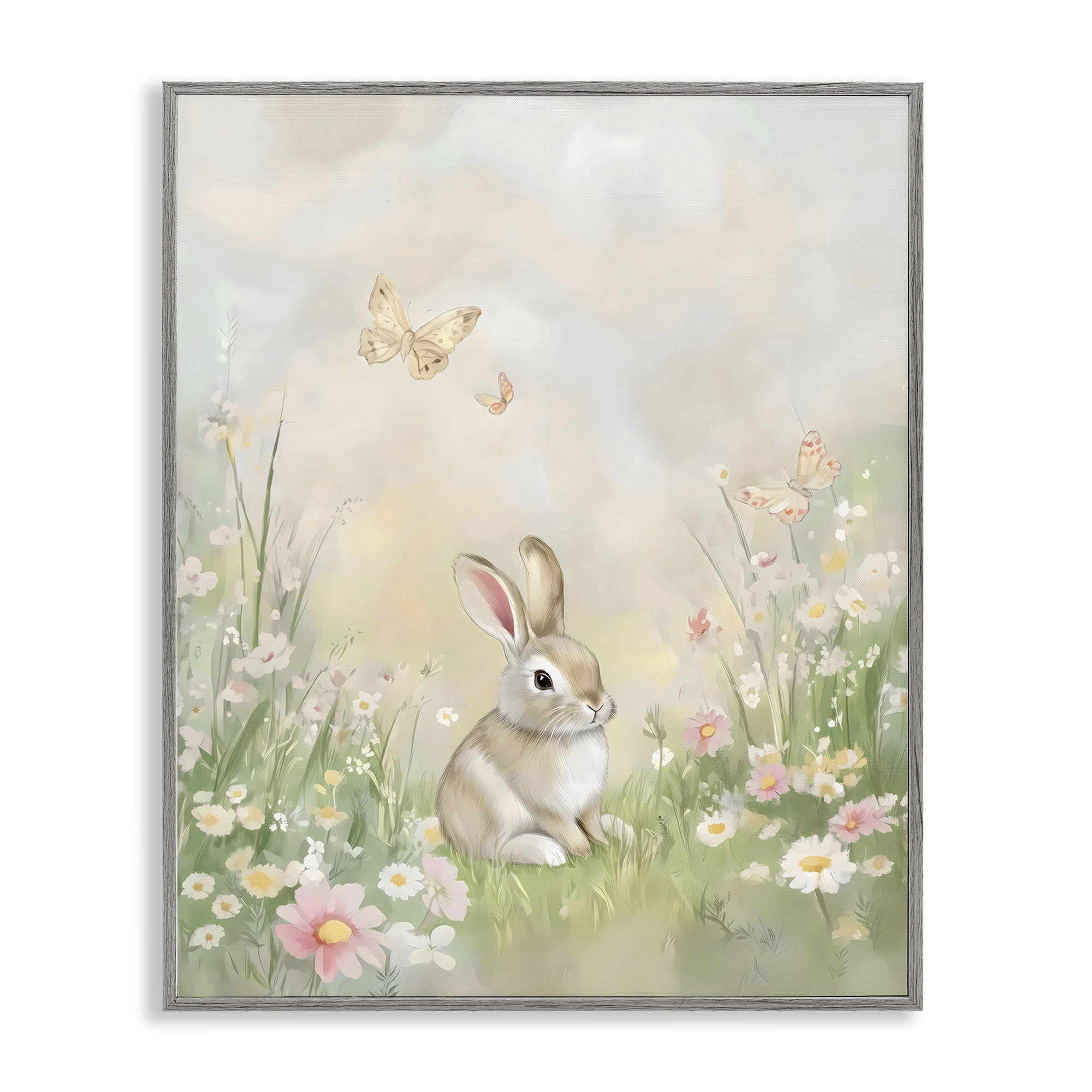 Stupell Industries Nursery Bunny in Meadow Gray Framed Giclee Art, design by Arlington Prints