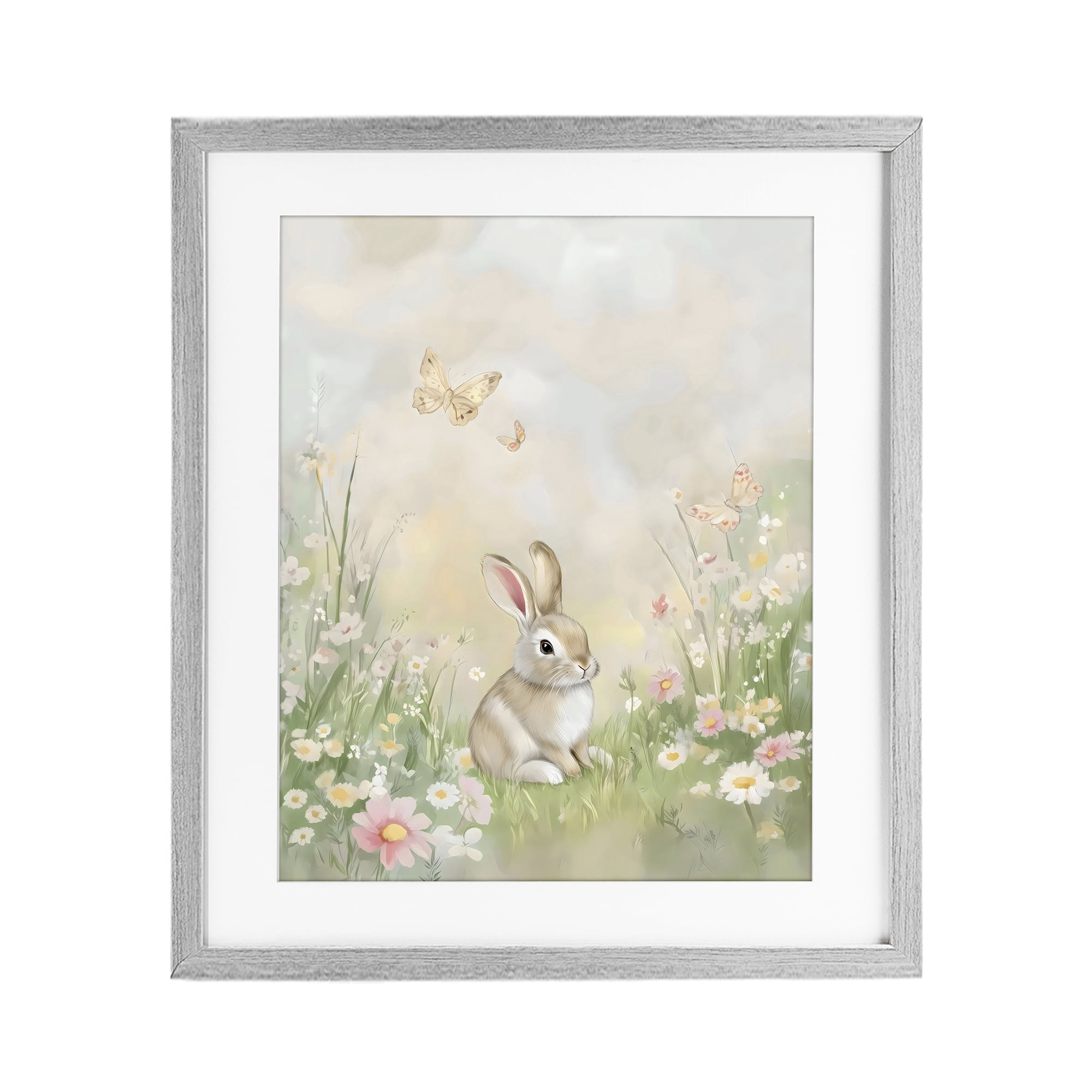 Stupell Industries Nursery Bunny in Meadow Gray Framed Print Under Glass, design by Arlington Prints