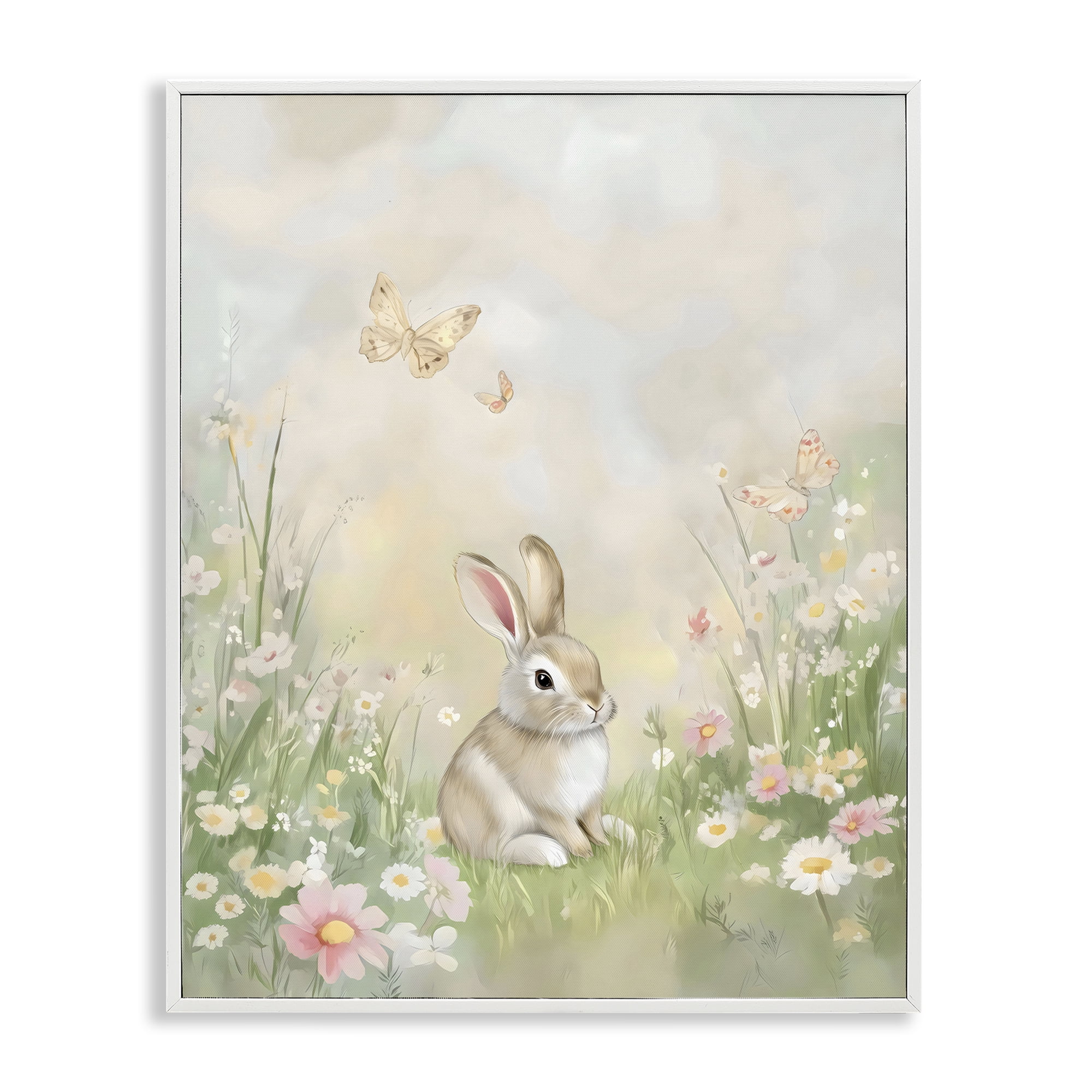 Stupell Industries Nursery Bunny in Meadow White Framed Giclee Art, design by Arlington Prints