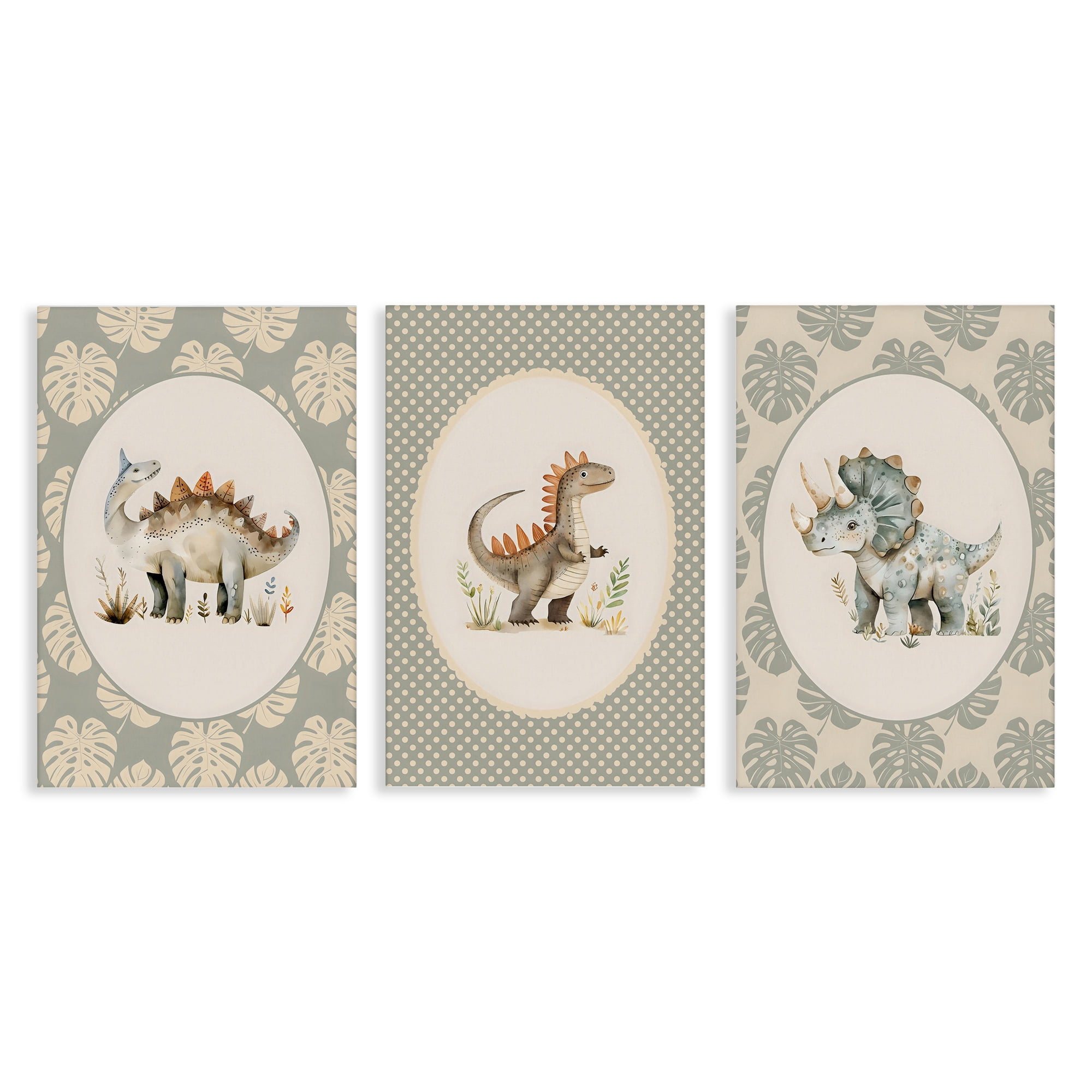 Stupell Industries Nursery Dinosaurs Tropical Border 3 Piece Canvas Wall Art Set, design by LSR Design Studio