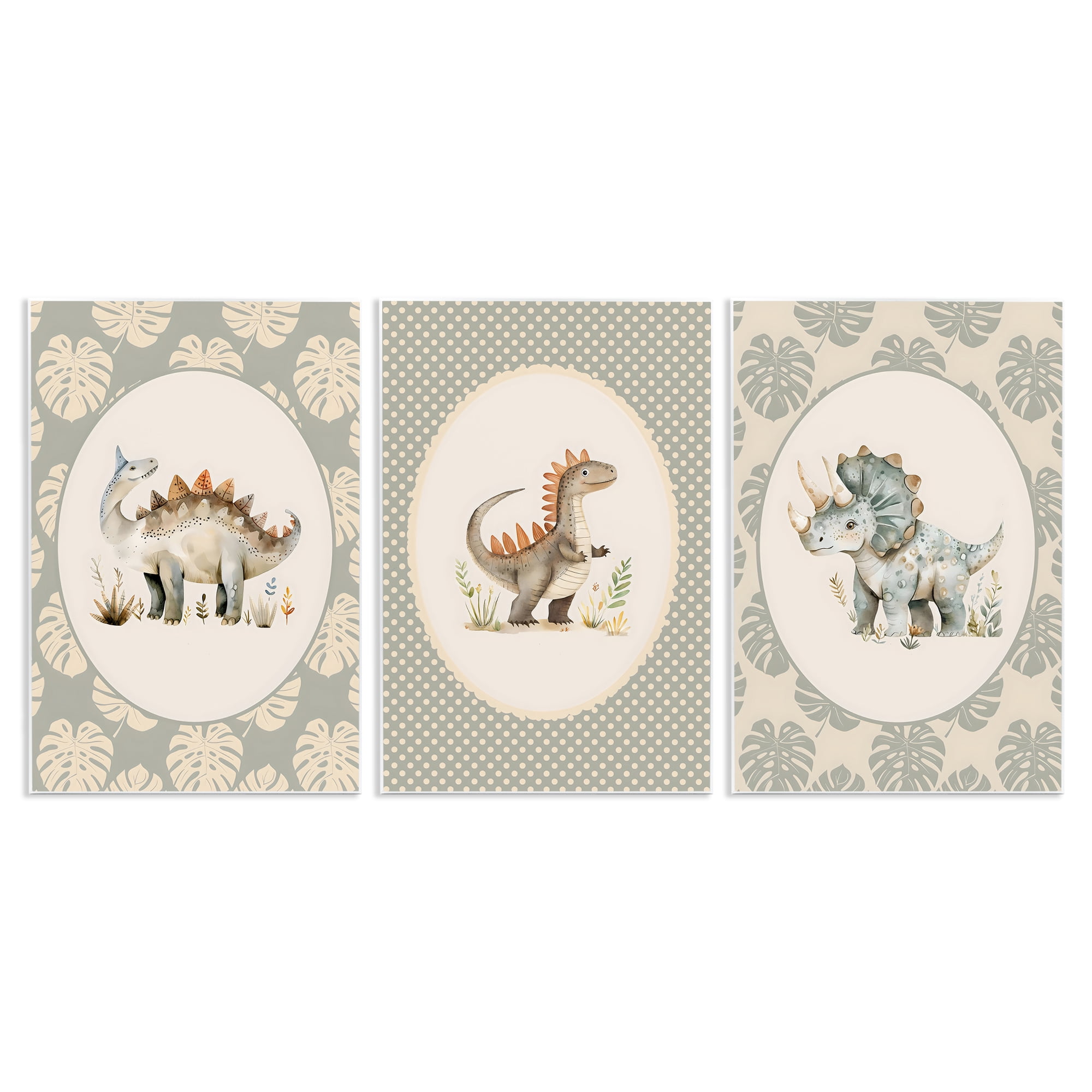Stupell Industries Nursery Dinosaurs Tropical Border 3 Piece Wall Plaque Art Set, design by LSR Design Studio