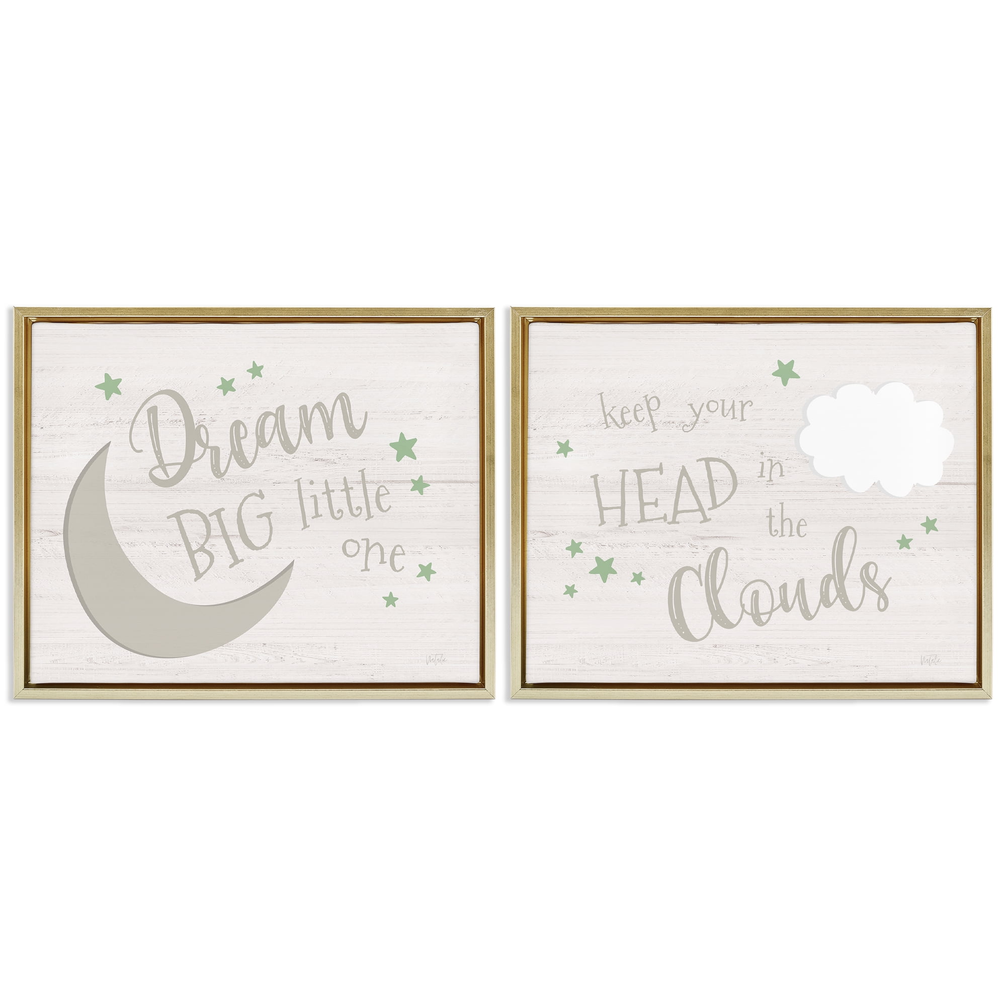 Stupell Industries Nursery Dreams Quotes Text & Numbers Painting Gold Floater Framed Canvas Art Print Wall Art, 31 x 25, Set of 2