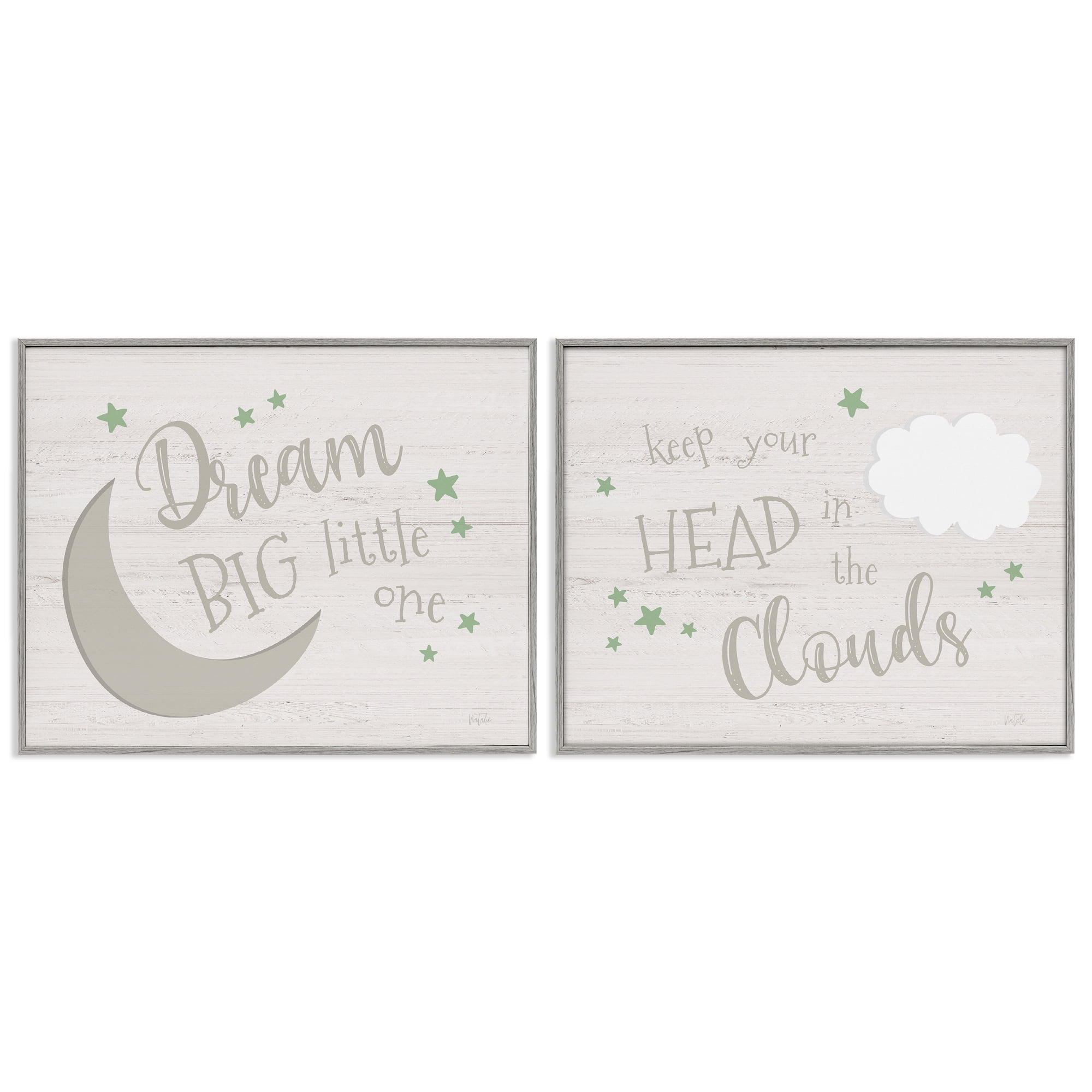 Stupell Industries Nursery Dreams Quotes Text & Numbers Painting Gray Framed Art Print Wall Art, 14 x 11, Set of 2