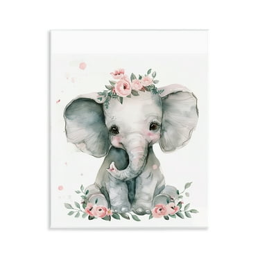Stupell Industries Nursery Floral Elephant Animals Painting Unframed Art Print Wall Art, 11 x 14