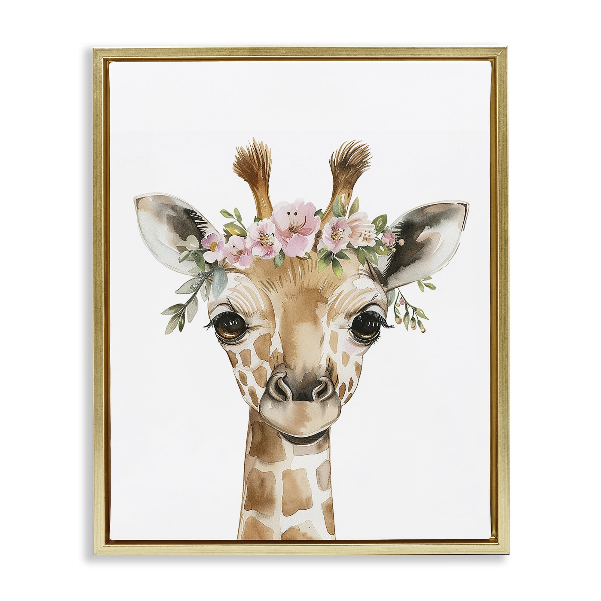 Stupell Industries Nursery Floral Giraffe Animals Painting Gold Floater ...