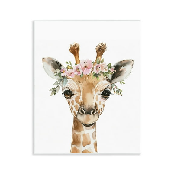 Stupell Industries Nursery Floral Giraffe Animals Painting Unframed Art Print Wall Art, 11 x 14