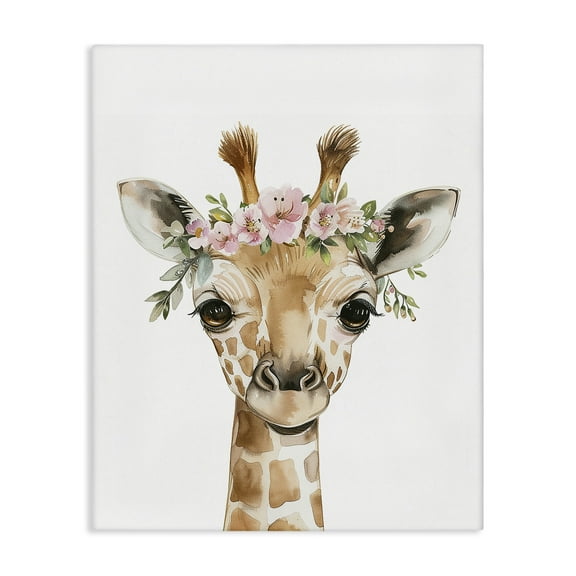 Stupell Industries Nursery Floral Giraffe Animals Painting Wrapped Canvas Art Print Wall Art, 16 x 20