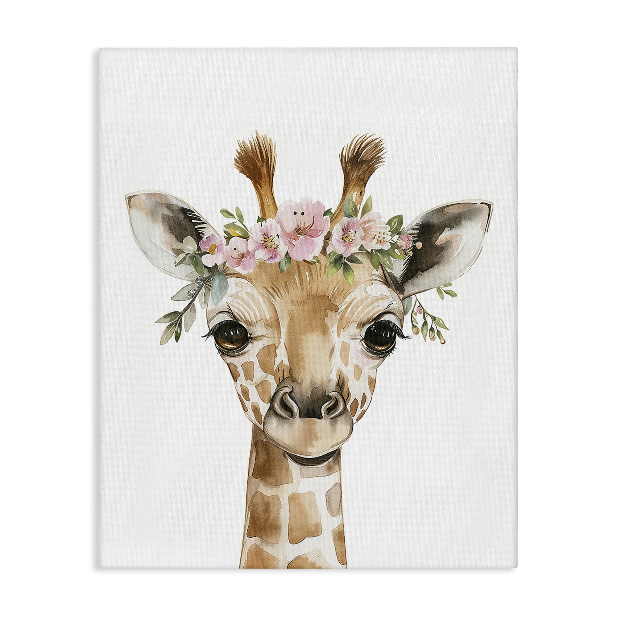 Stupell Industries Nursery Floral Giraffe Animals Painting Wrapped Canvas Art Print Wall Art, 30 x 40