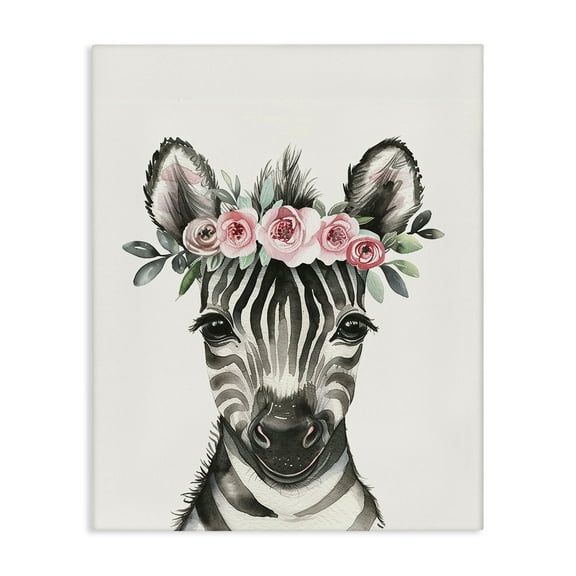 Stupell Industries Nursery Floral Zebra Animals Painting Wrapped Canvas Art Print Wall Art, 24 x 30