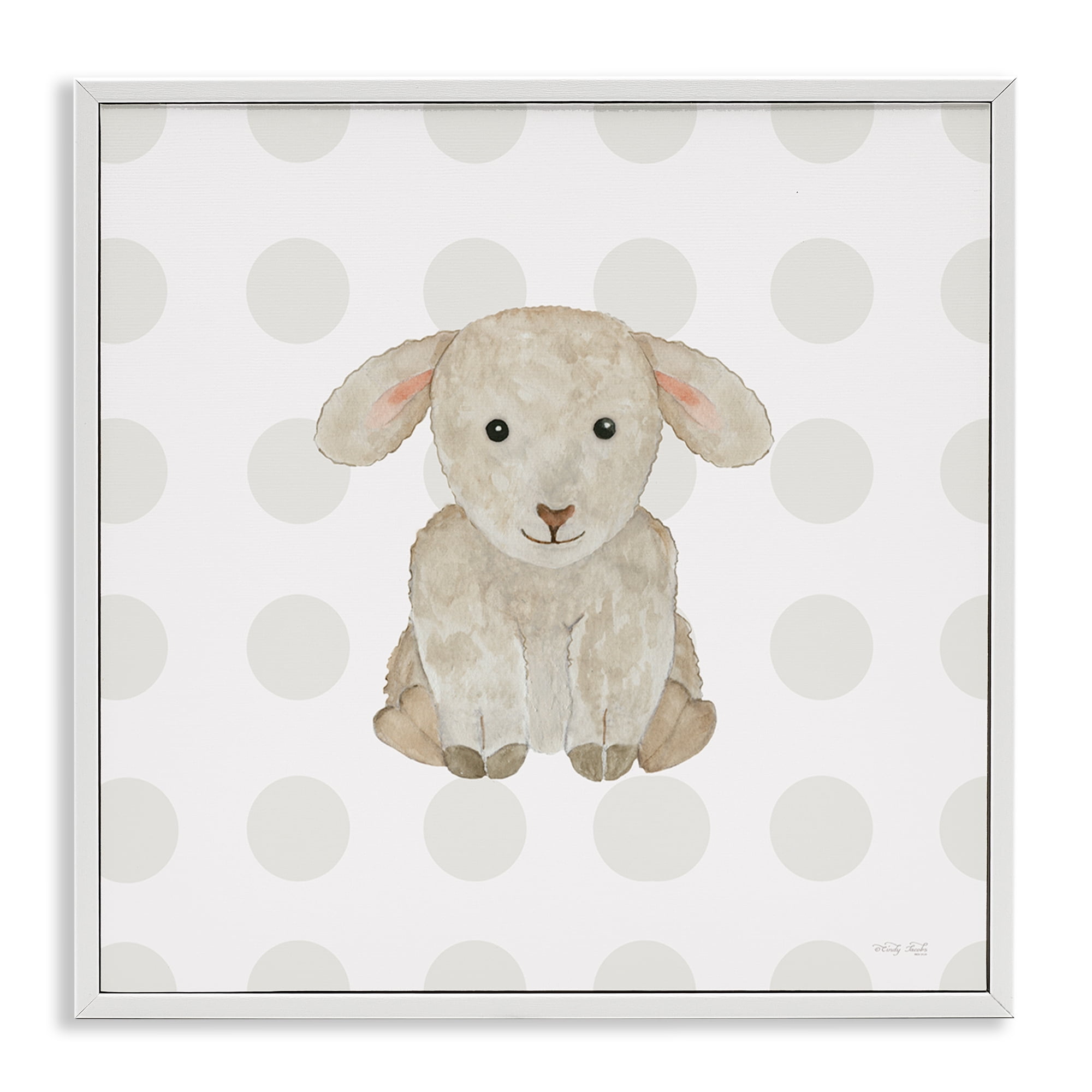 Stupell Industries Nursery Lamb on Dots Animals Painting White Framed Art Print Wall Art, 17 x 17