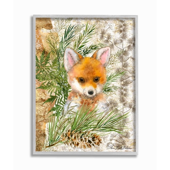 Stupell Industries Nursery Red Fox Forest Animal Children's Illustration Framed Wall Art Design by Sherri Buck Baldwin, 11" x 14", Gray Framed