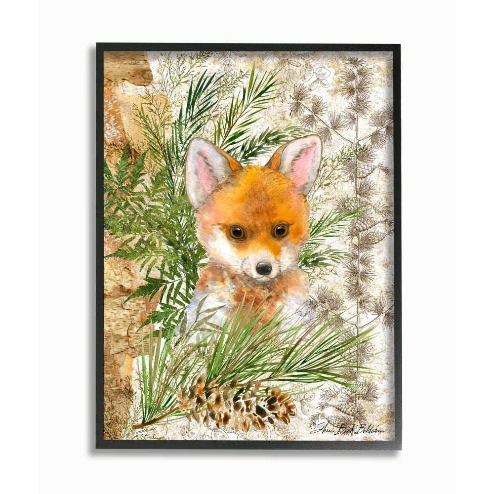 Stupell Industries Nursery Red Fox Forest Animal Children's Illustration Framed Wall Art Design by Sherri Buck Baldwin, 24" x 30", Black Framed