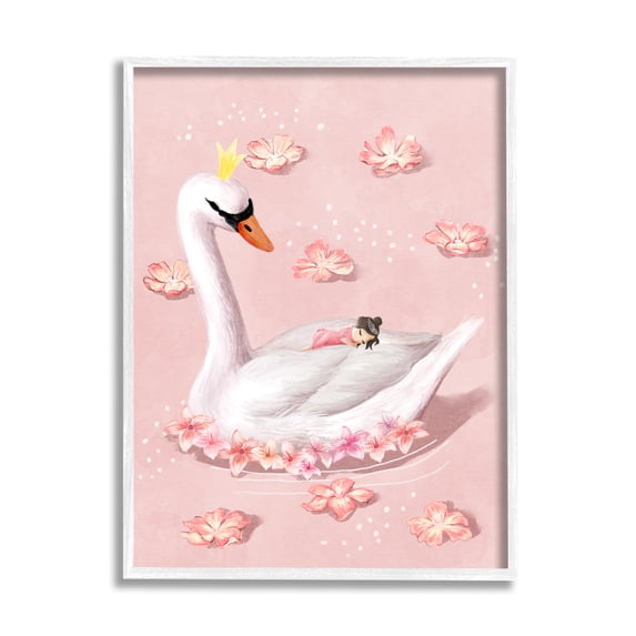 Stupell Industries Nursery Swan Baby Princess Pink Floral Lake, 11 x 14,Design by Ziwei Li