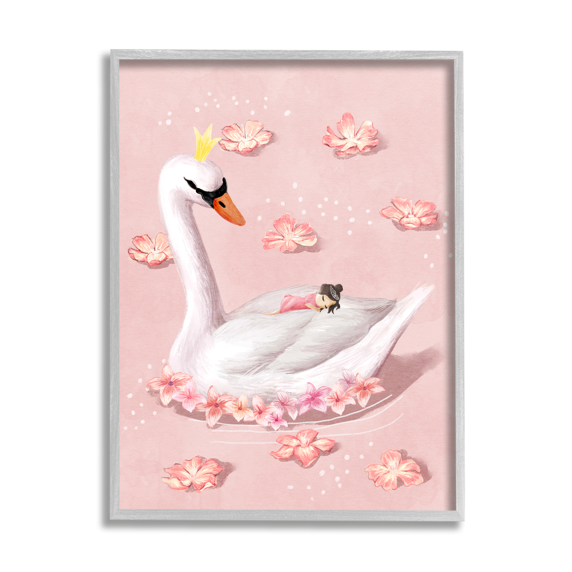 Stupell Industries Nursery Swan Baby Princess Pink Floral Lake, 24 x 30,Design by Ziwei Li