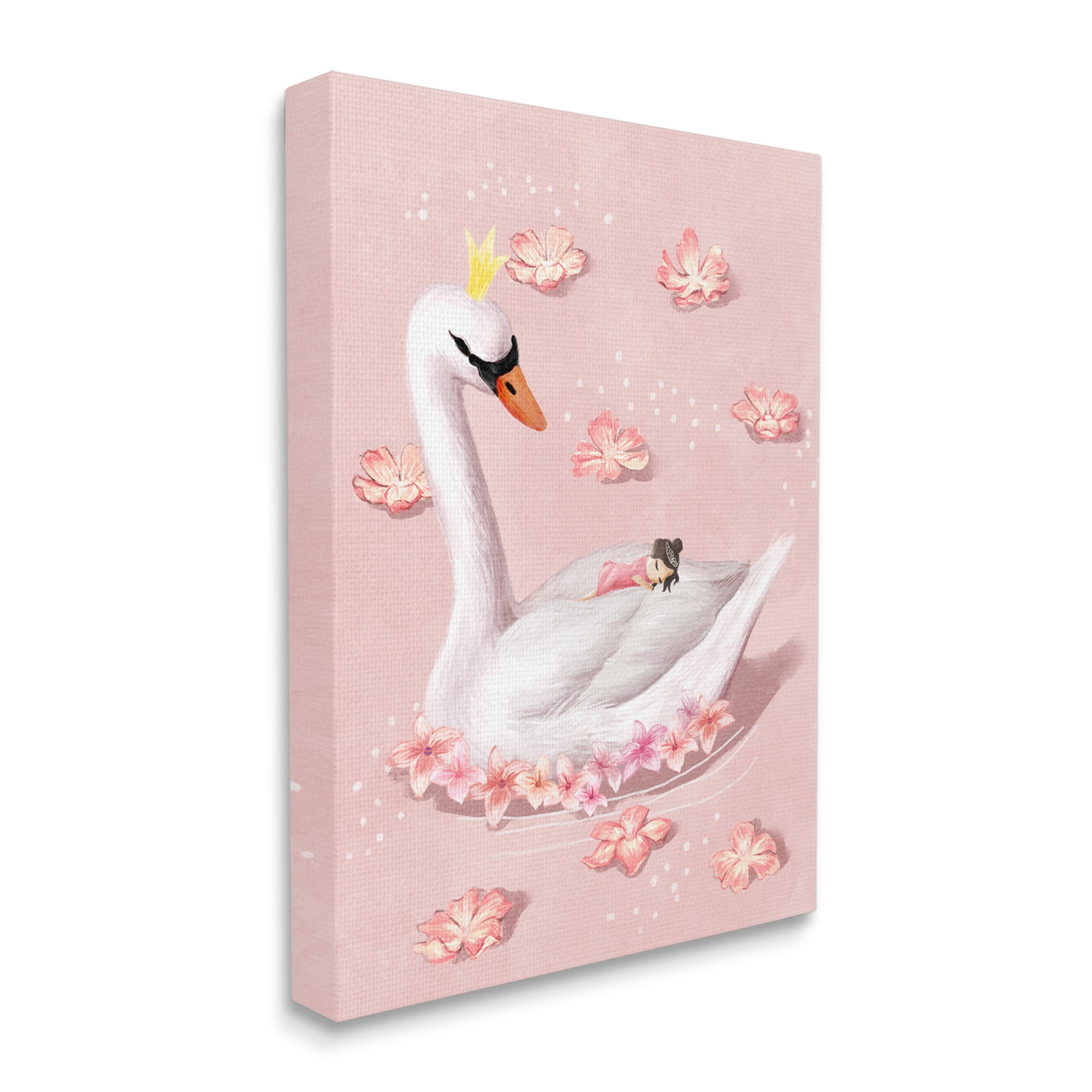 Stupell Industries Nursery Swan Baby Princess Pink Floral Lake Canvas Wall Art Design by Ziwei Li