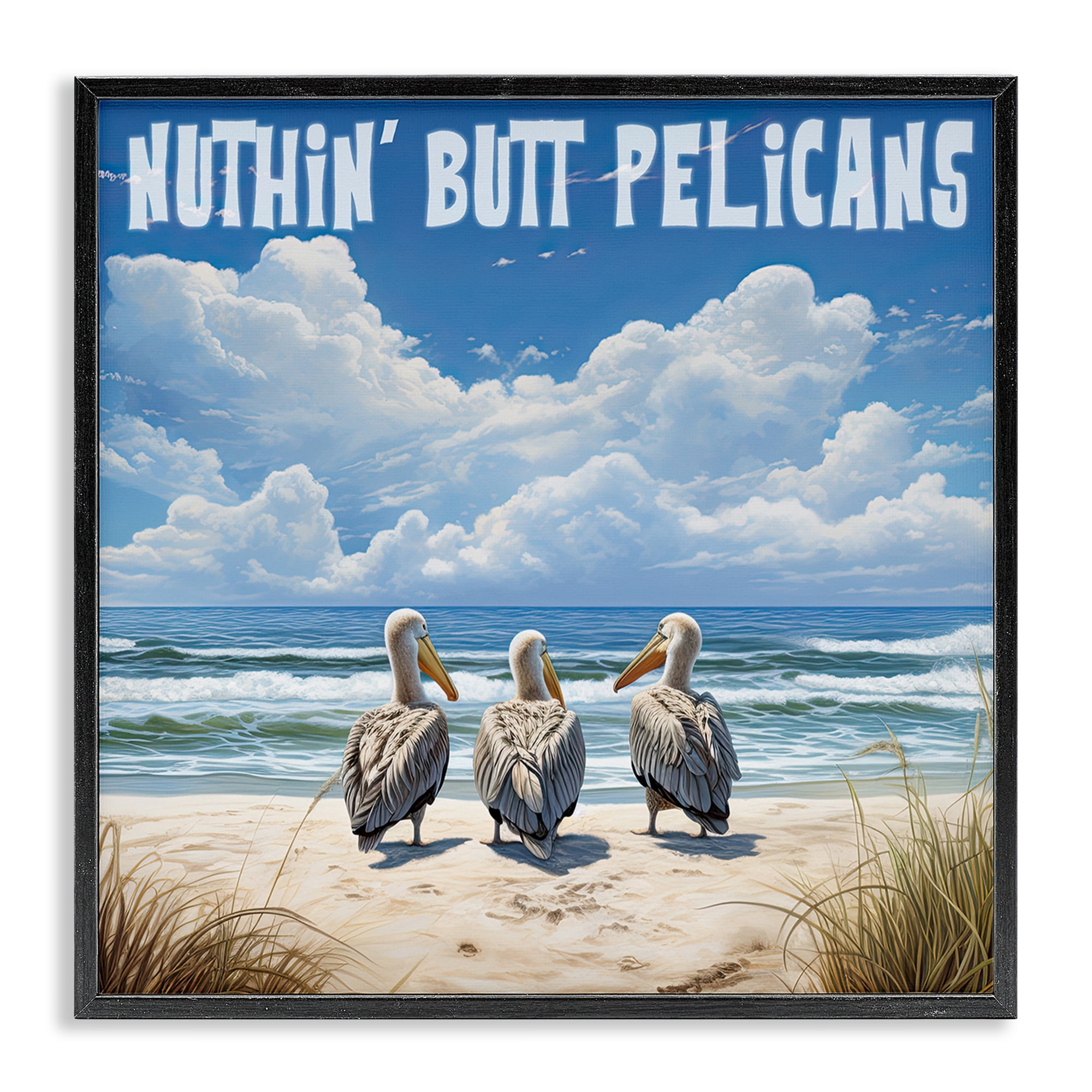 Stupell Industries Nuthin' Butt Pelicans Coastal Painting Black Framed Art Print Wall Art, 17 x 17