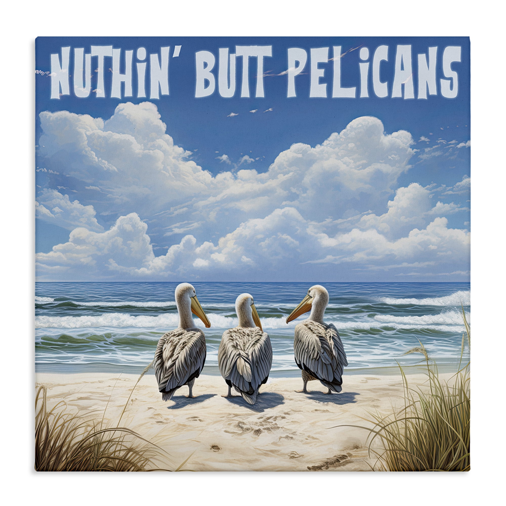 Stupell Industries Nuthin' Butt Pelicans Coastal Painting Gallery Wrapped Canvas Art Print Wall Art, 36 x 36