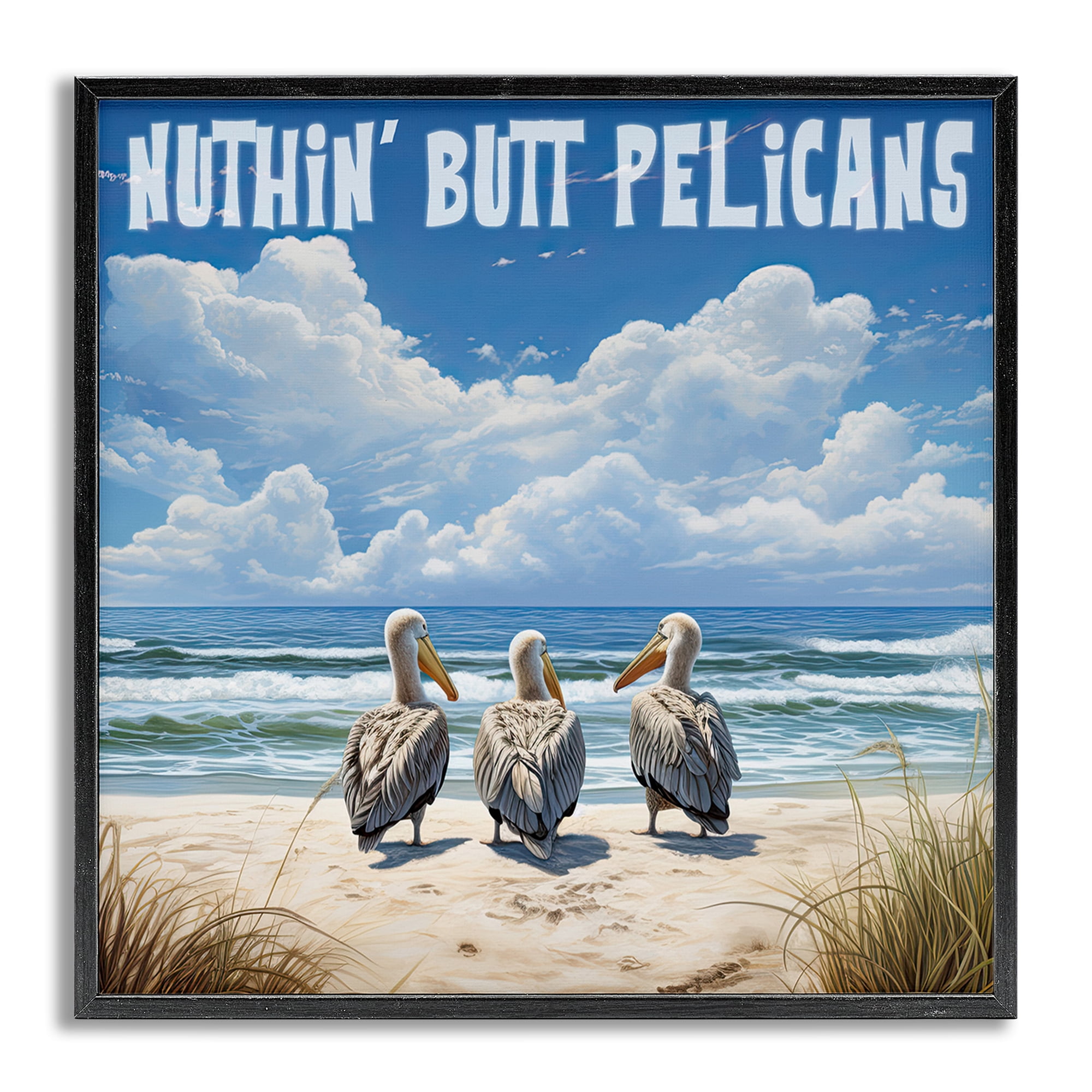Stupell Industries Nuthin' Butt Pelicans Coastal Painting Gray Framed Art Print Wall Art, 24 x 24
