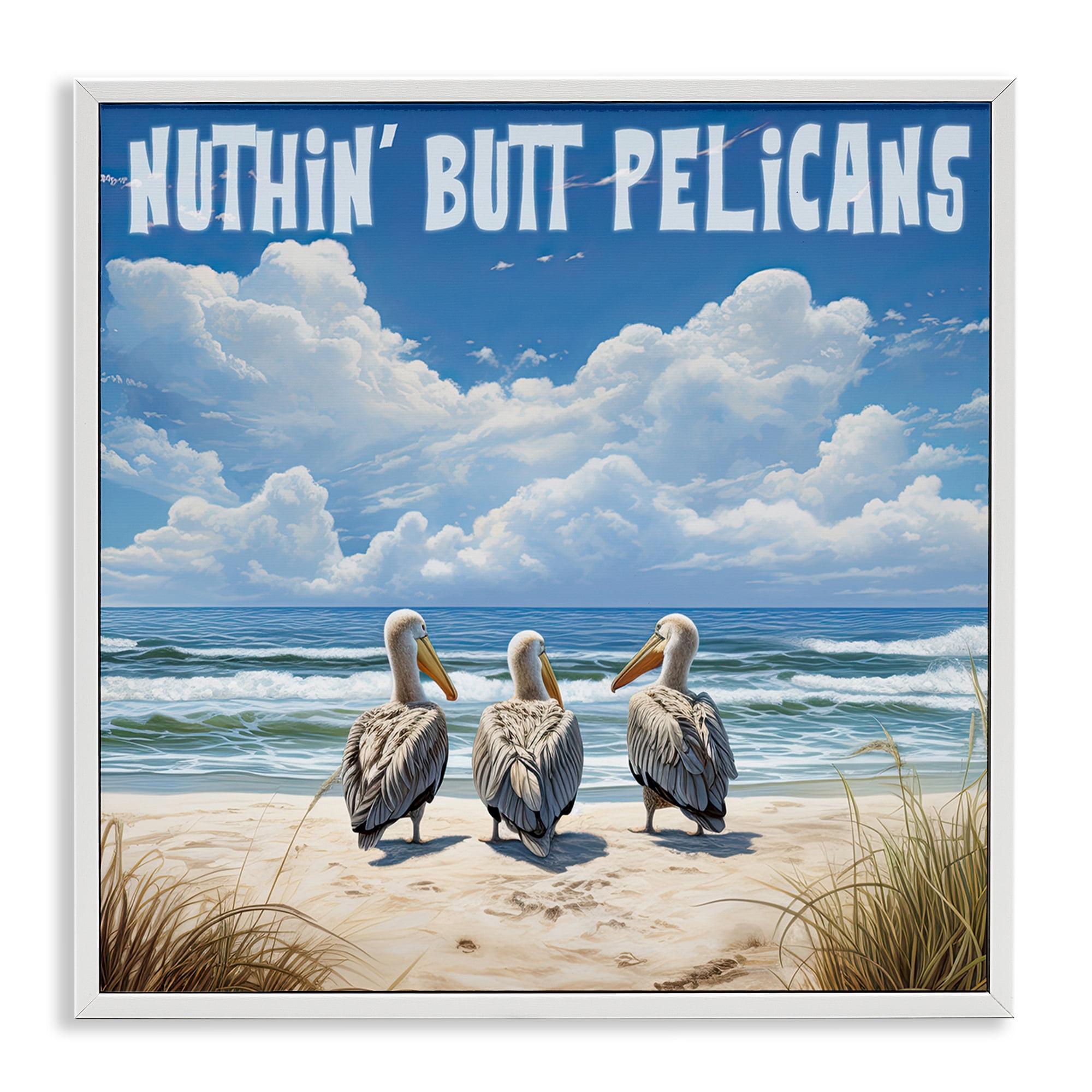 Stupell Industries Nuthin' Butt Pelicans Coastal Painting White Framed Art Print Wall Art, 17 x 17