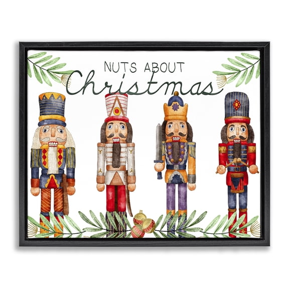 Stupell Industries - Nuts About Christmas Nutcrackers Black Floating Frame Canvas Art, 21 x 17, Made In USA