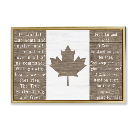 Stupell Industries O Canada Rustic Anthem Gold Framed Floater Canvas Wall Art design by Lil' Rue, 21 x 31
