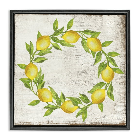 Stupell Industries O Letter Lemon Wreath Food & Beverage Painting Black Floater Framed Canvas Art Print Wall Art, 18 x 18