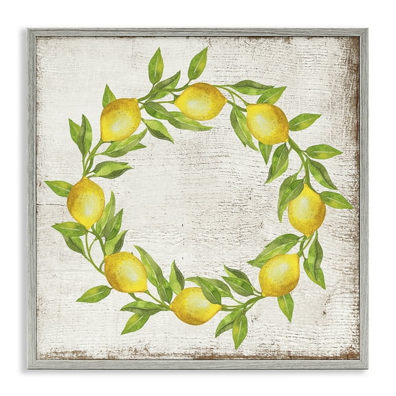 Stupell Industries O Letter Lemon Wreath Food & Beverage Painting Gray Framed Art Print Wall Art, 17 x 17