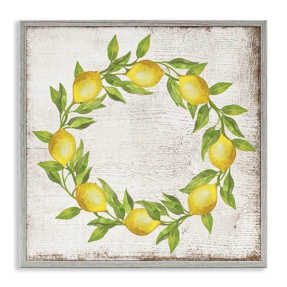 Stupell Industries O Letter Lemon Wreath Food & Beverage Painting Gray Framed Art Print Wall Art, 24 x 24