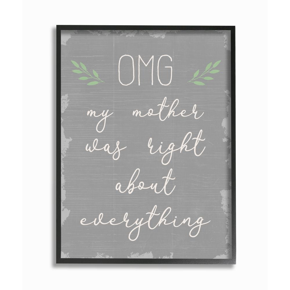 Stupell Industries OMG Mom is Right Funny Family Phrase Text Slang Framed Wall Art Design by Daphne Polselli, 16" x 20", Black Framed