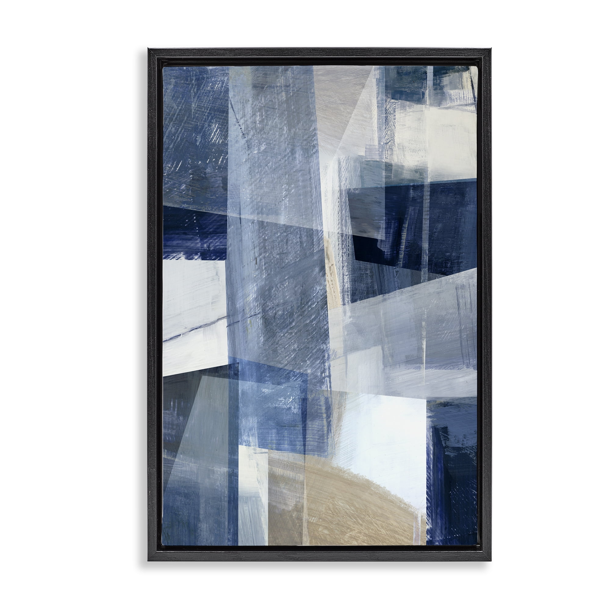 Stupell Industries Oblique Geometric Shapes Abstract Painting Black Floater Framed Canvas Art Print Wall Art, 17 x 25