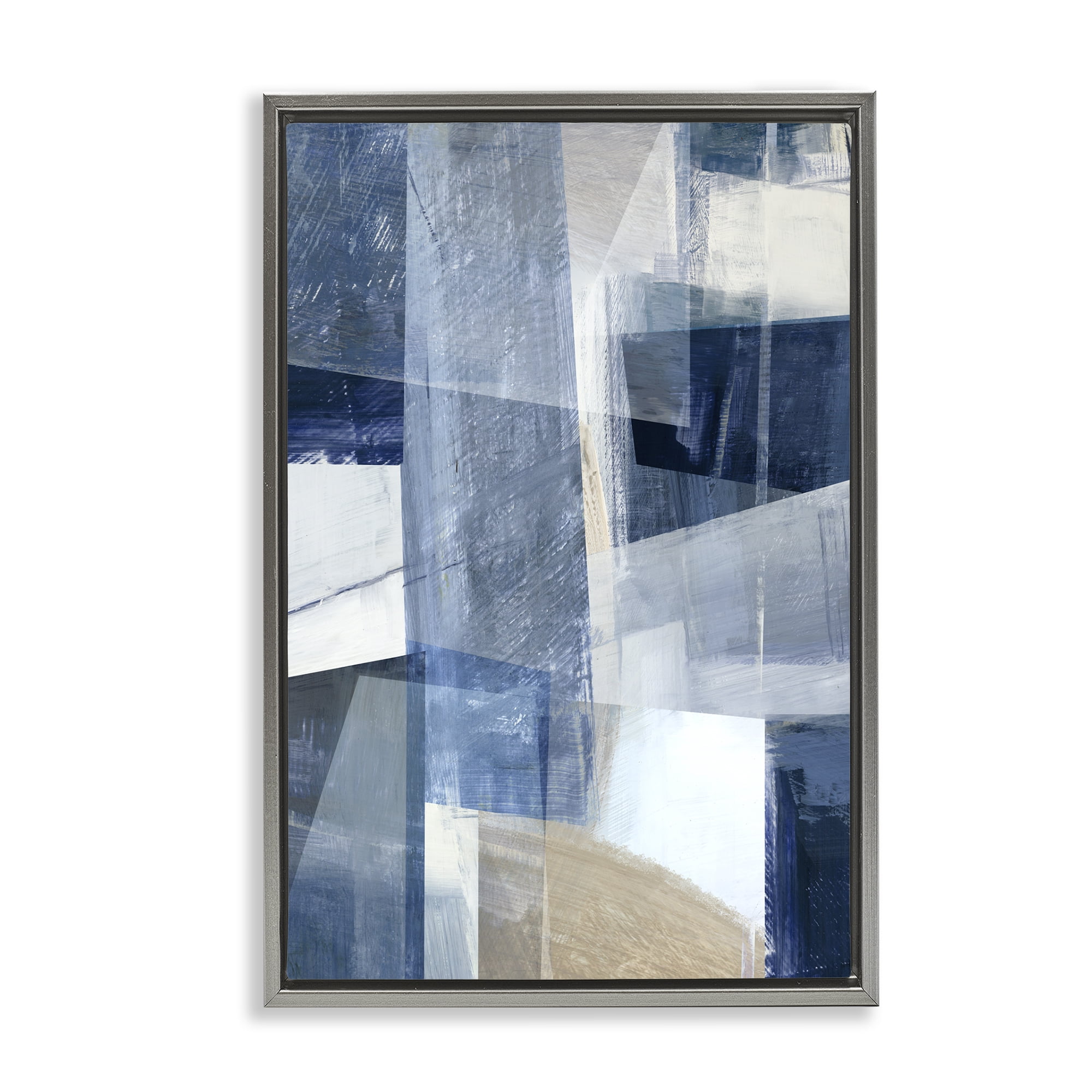 Stupell Industries Oblique Geometric Shapes Abstract Painting Gray Floater Framed Canvas Art Print Wall Art, 17 x 25