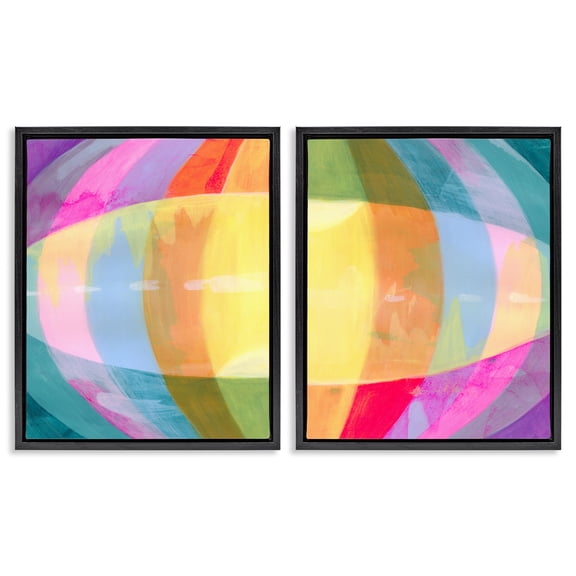 Stupell Industries Oblique Neon Flare 2 Piece Black Framed Floater Canvas Set design by Grace Popp, 21 x 17