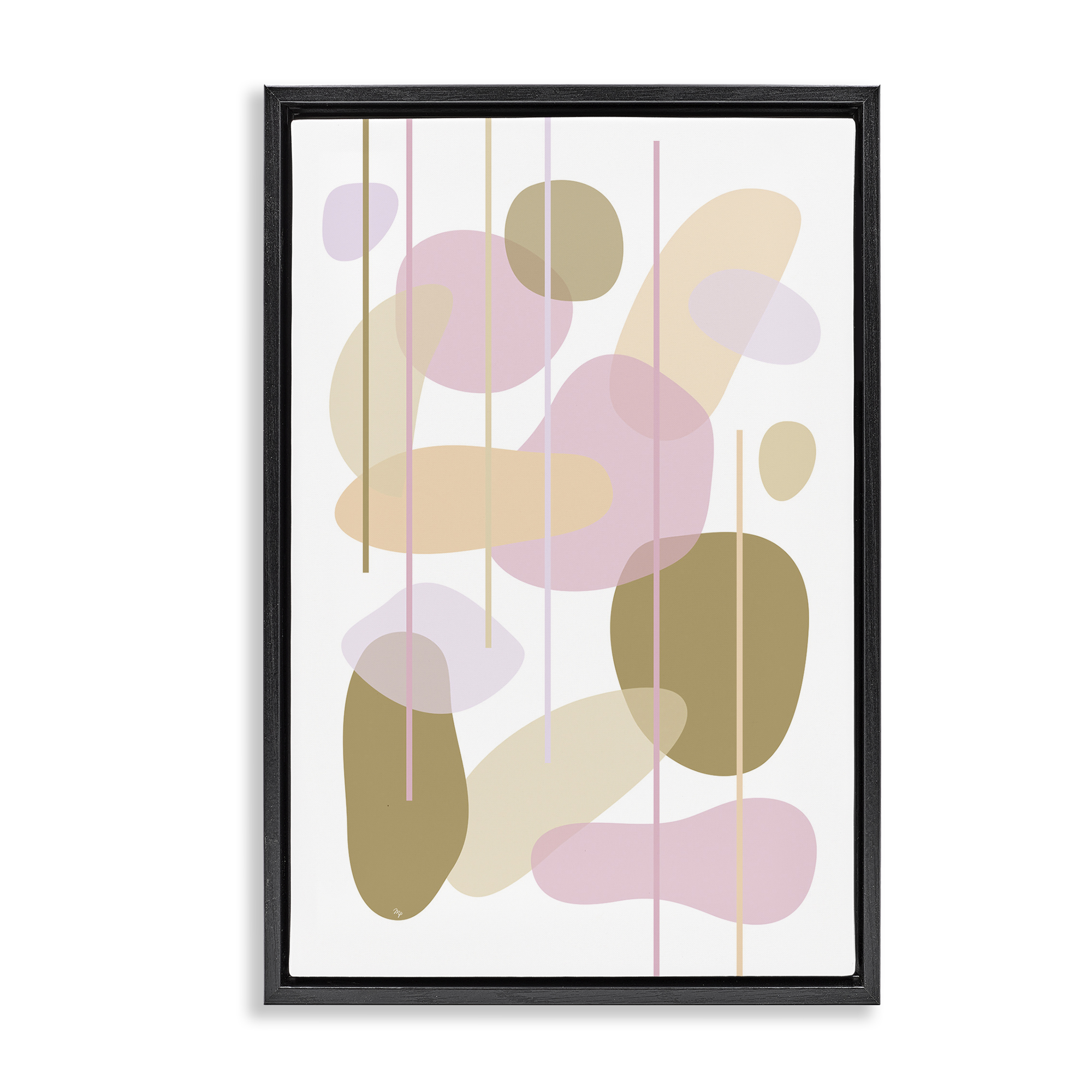 Stupell Industries Oblong Opaque Shapes Abstract Painting Black Floater Framed Canvas Art Print Wall Art, 21 x 31