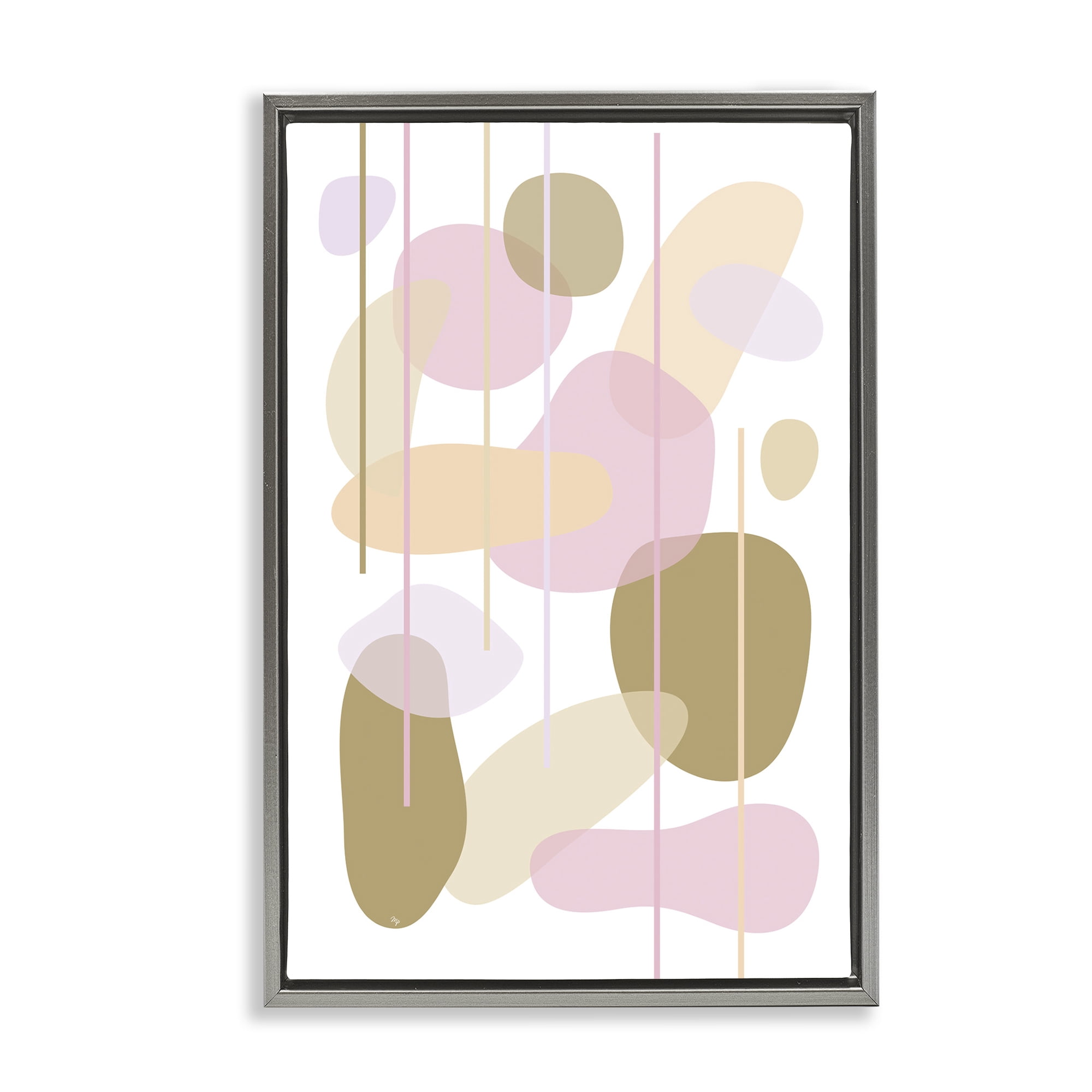 Stupell Industries Oblong Opaque Shapes Abstract Painting Gray Floater Framed Canvas Art Print Wall Art, 21 x 31
