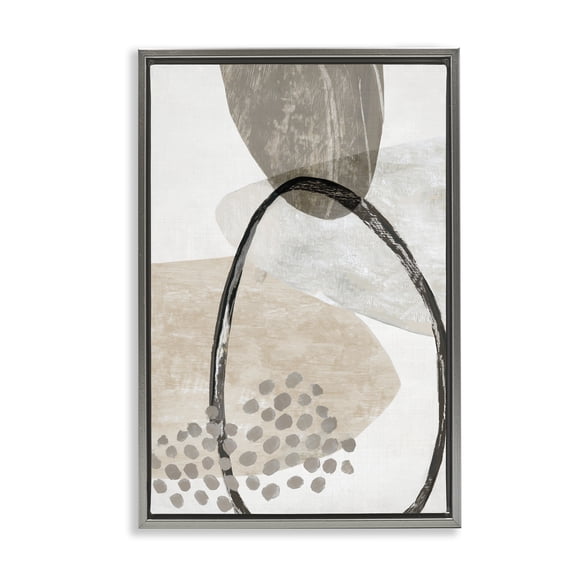 Stupell Industries Oblong and Circular Abstractions Abstract Painting Gray Floater Framed Canvas Art Print Wall Art, 21 x 31