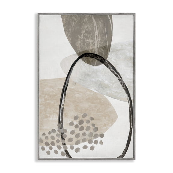 Stupell Industries Oblong and Circular Abstractions Abstract Painting Gray Framed Art Print Wall Art, 16 x 24