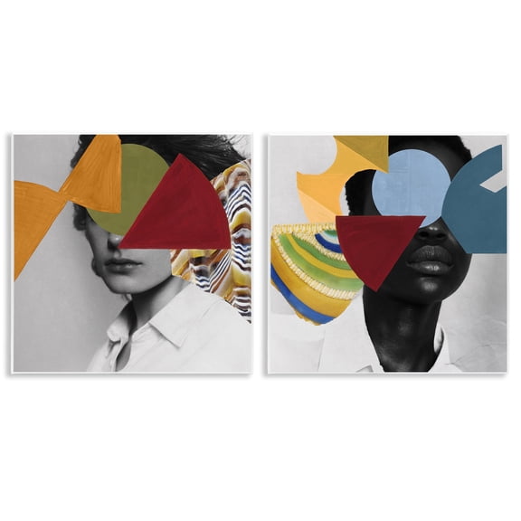 Stupell Industries Obscura Pop Portraits Portrait Painting Unframed Art Print Wall Art, 12 x 12, Set of 2