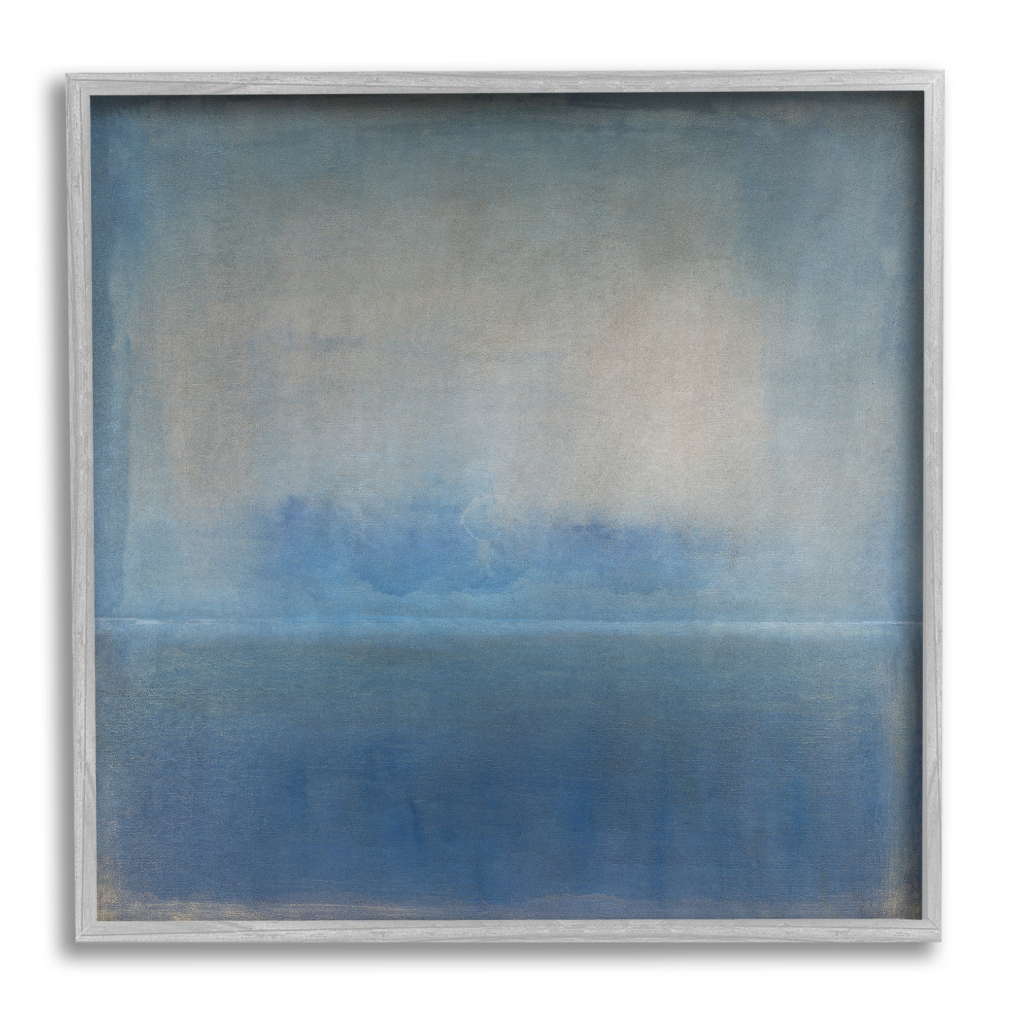 Obscure Abstract Blue Landscape Canvas Print with Gray Frame