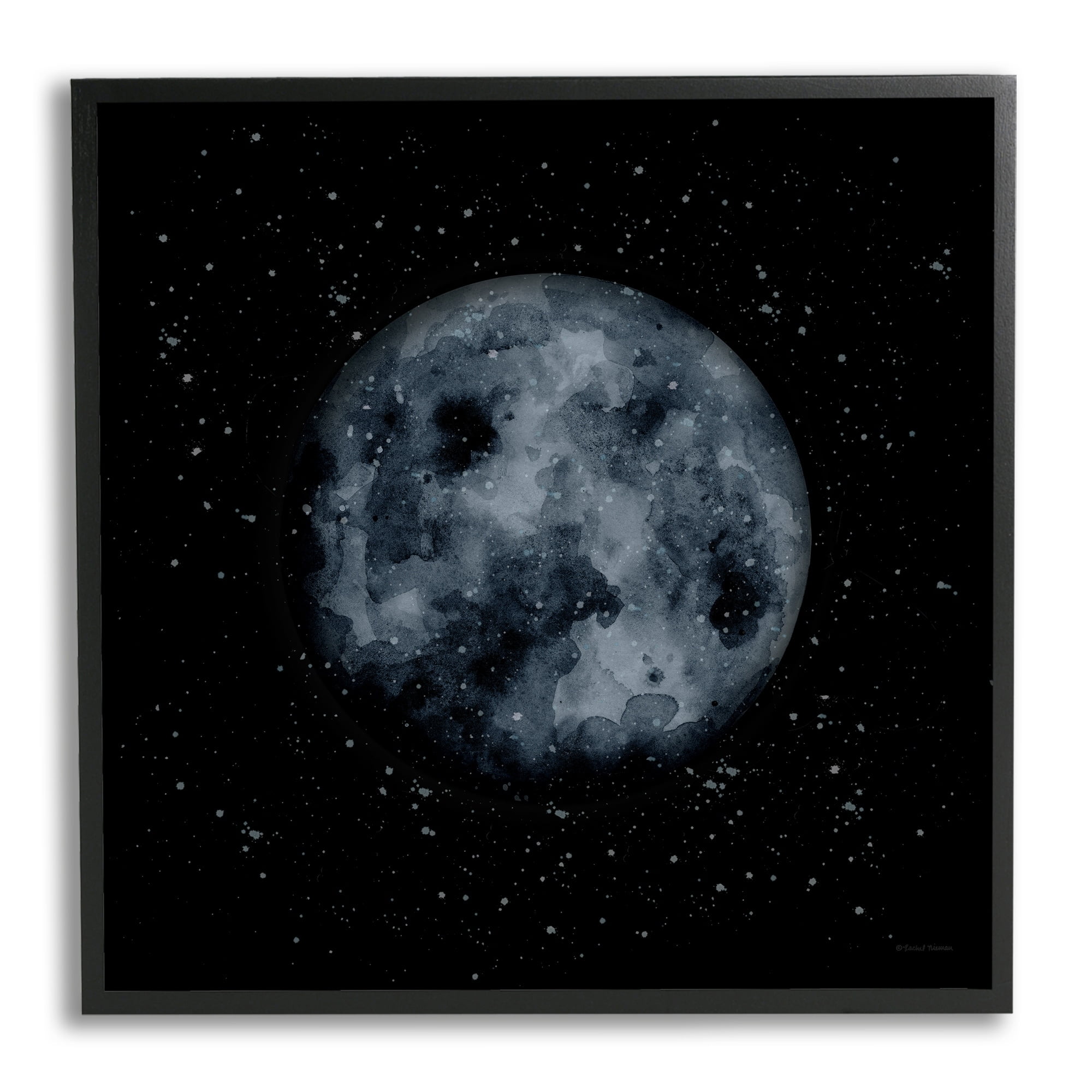 Stupell Industries Obscured Moon Dark Starry Galaxy Watercolor Effect Framed Wall Art, 12 x 12, Design by Rachel Nieman