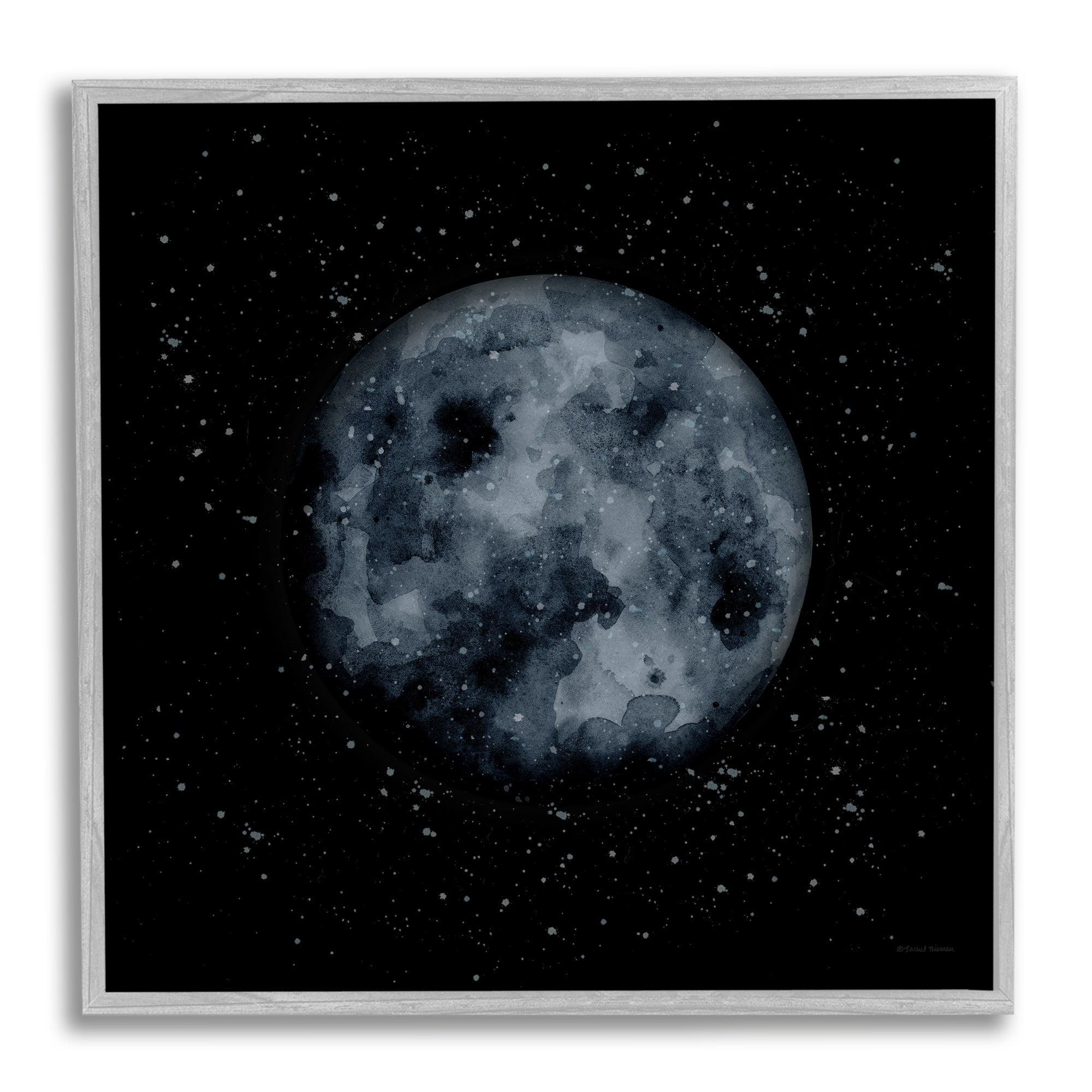 Stupell Industries Obscured Moon Dark Starry Galaxy Watercolor Effect Framed Wall Art, 17 x 17, Design by Rachel Nieman