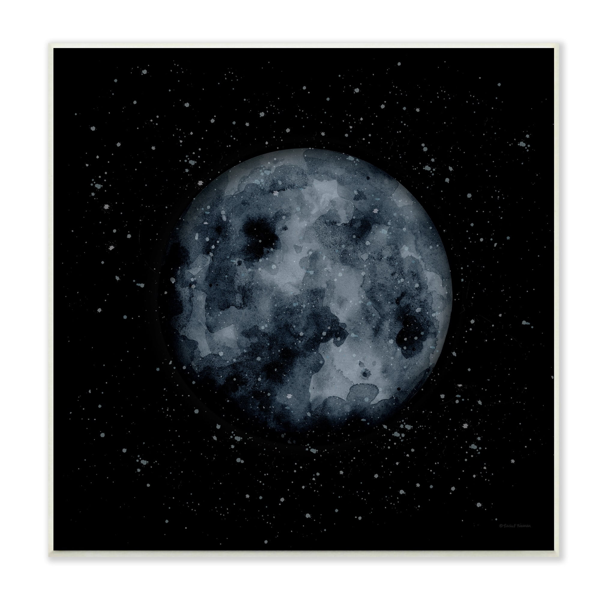 Stupell Industries Obscured Moon Dark Starry Galaxy Watercolor Effect Wood Wall Art, 12 x 12, Design by Rachel Nieman