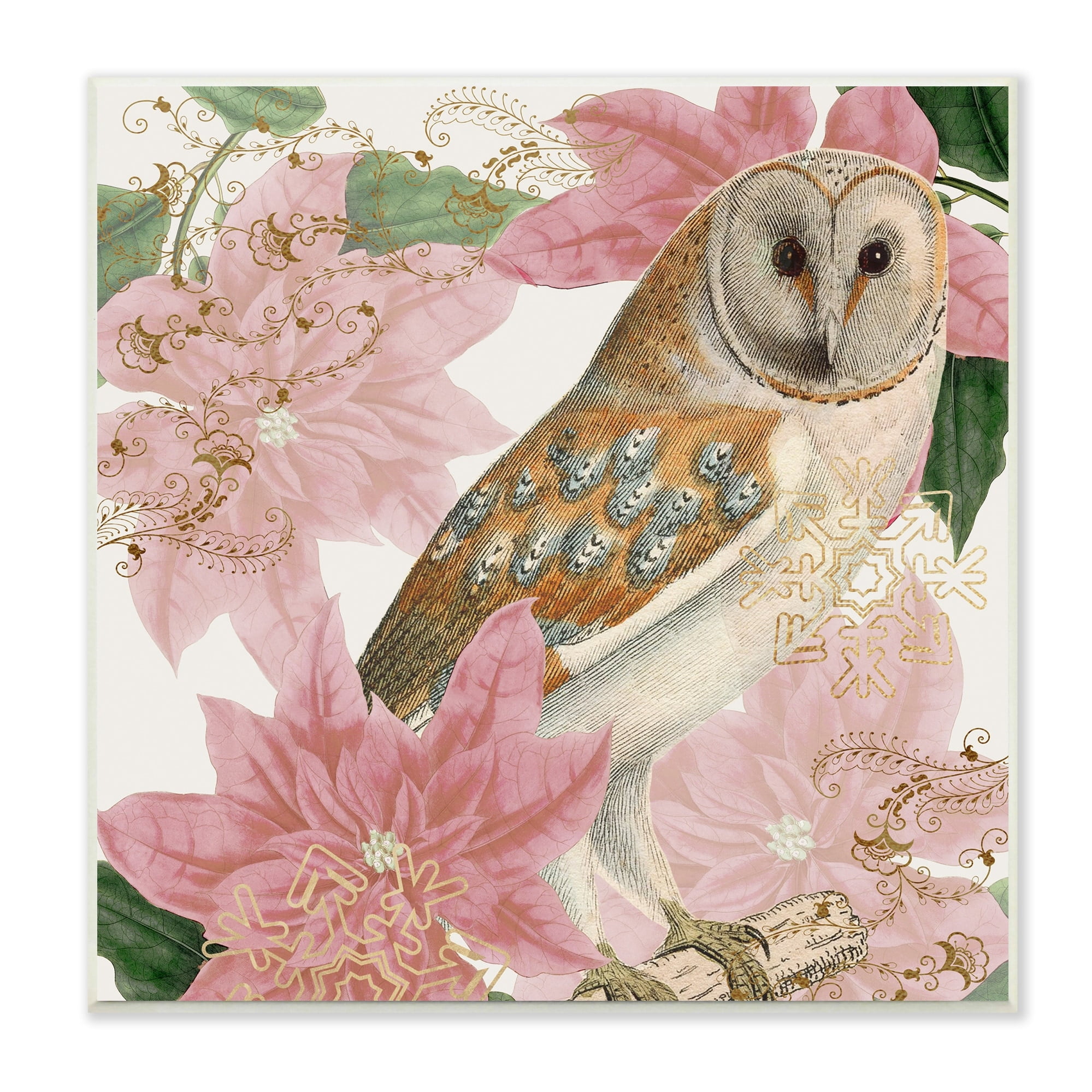 Stupell Industries Observant Posed Golden Owl Spring Floral Vintage Collage,12 x 12, Design by Daphne Polselli