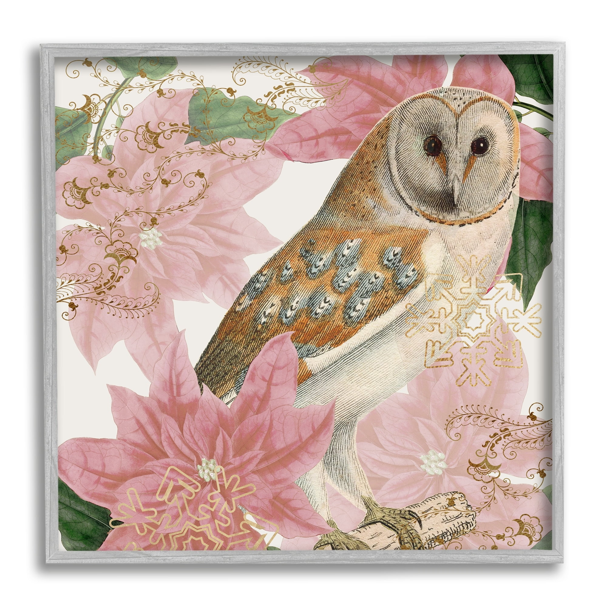 Stupell Industries Observant Posed Golden Owl Spring Floral Vintage Collage,12 x 12, Design by Daphne Polselli